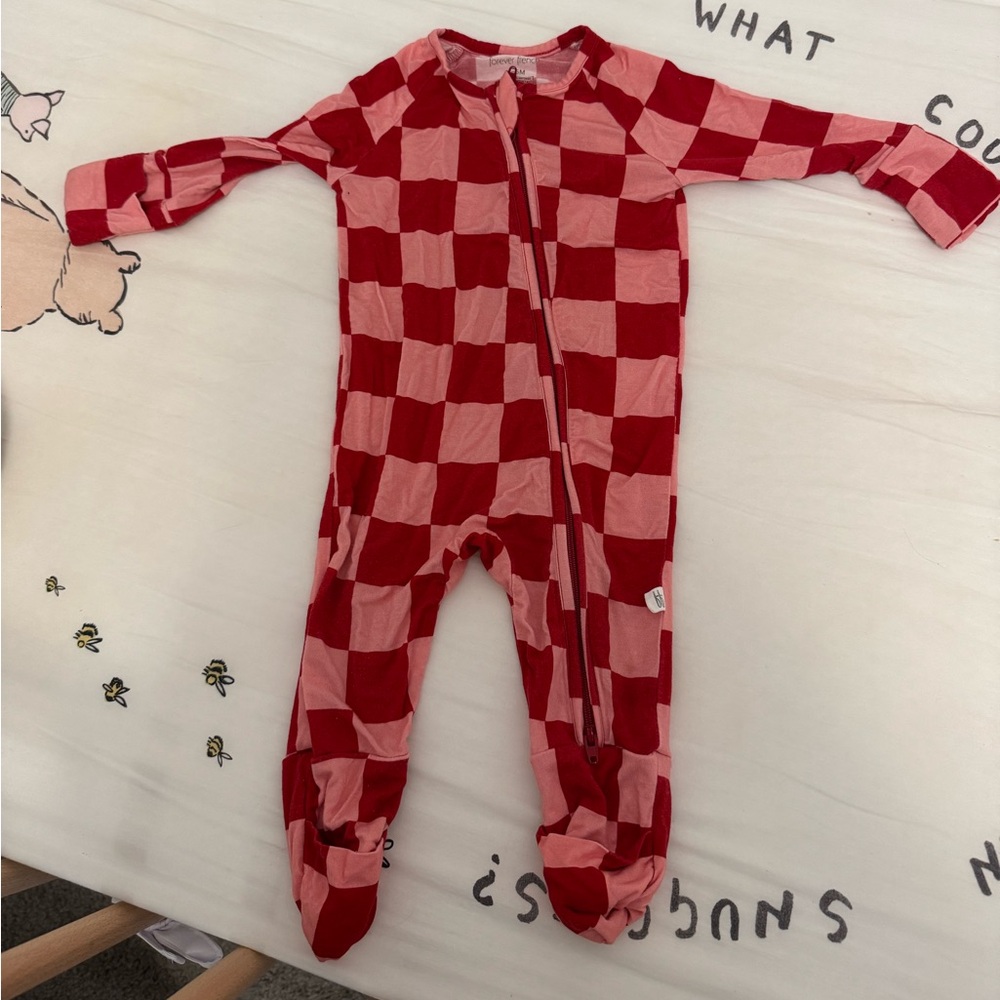 Forever French Zippered Pajama Red and Pink Checkered